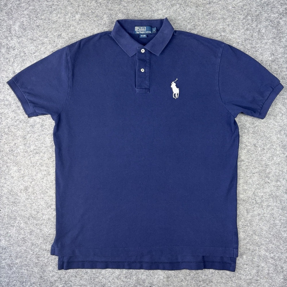 Vintage 90s Polo Ralph Lauren Big Pony Mens Large Navy Blue Shirt Preppy Retro